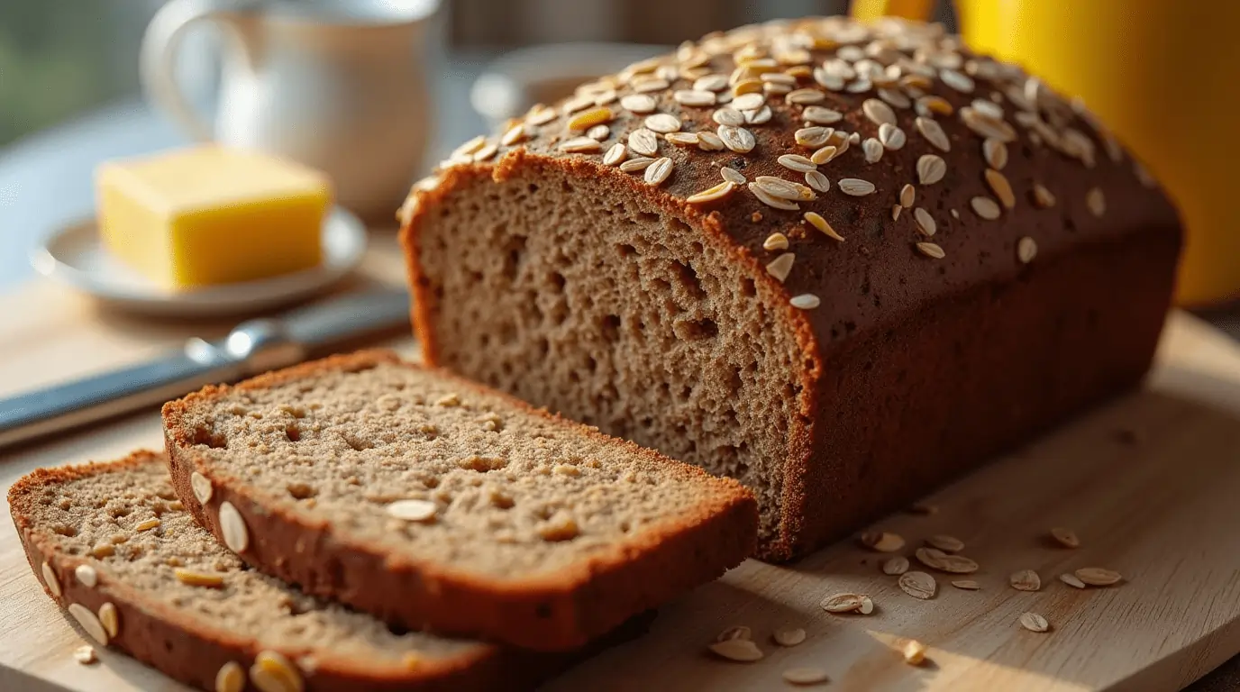 Mixing dough for Oat Molasses Bread Recipe Maine in a stainless steel bowl