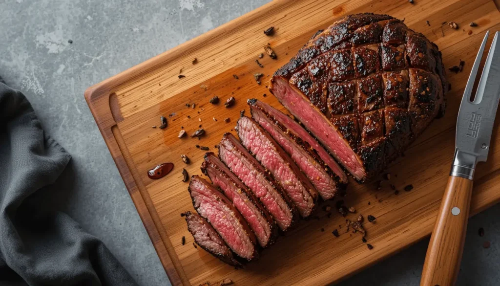 Grilled Beef Loin Flat Iron Steak served with vegetables, perfect for a delicious meal