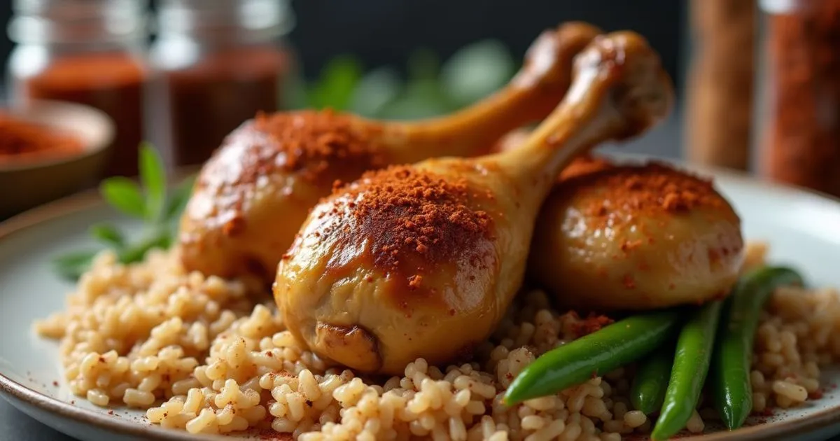 A bowl of creamy Churu Chicken Amarillo garnished with fresh herbs, showcasing its vibrant yellow Amarillo sauce and tender chicken pieces.